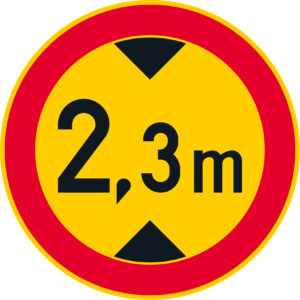 C22.5 Ajoneuvon suurin sallittu korkeus - 2,3 m