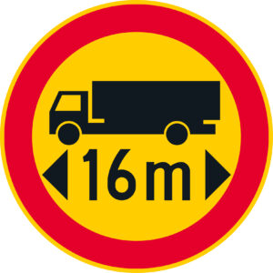 C23.5 Ajoneuvon tai ajoneuvoyhdistelmän suurin sallittu pituus - 16 m