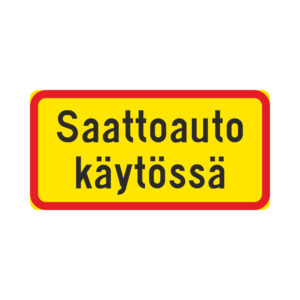 LM H24 Tekstillinen lisäkilpi - "Saattoauto käytössä" (Muovi, 600x300, R3FL Päiväloiste, PK, )